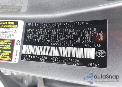 2025 Toyota Camry Se из США, поврежденный, VIN 4T1DAACK4SU501949